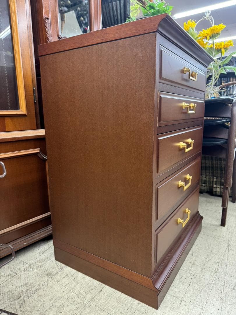 E◆マルニ製 木製チェスト5段 天然木 ウレタン塗装