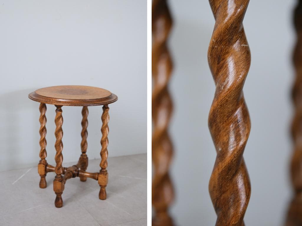 英国アンティーク木製ワインテーブル/サイドテーブル/丸机/飾り棚(90-99)