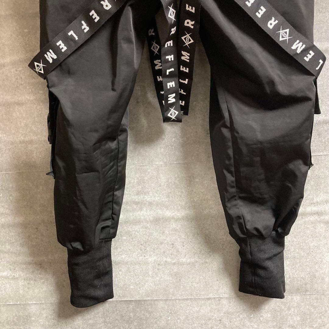 『REFLEM/レフレム』ハーネスロゴベルトカーゴパンツ　黒　ボンテージパンツ