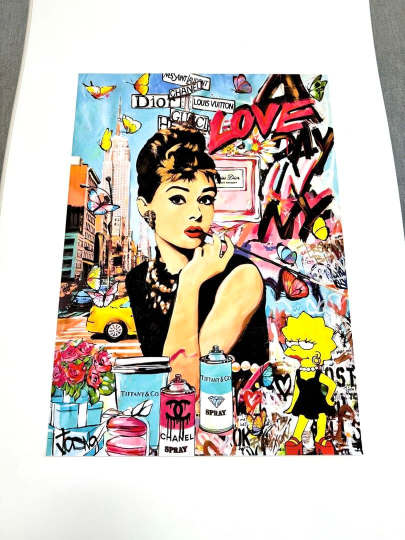 No.170フレーム付きキャンバスアート　ヘプバーン　オマージュアート