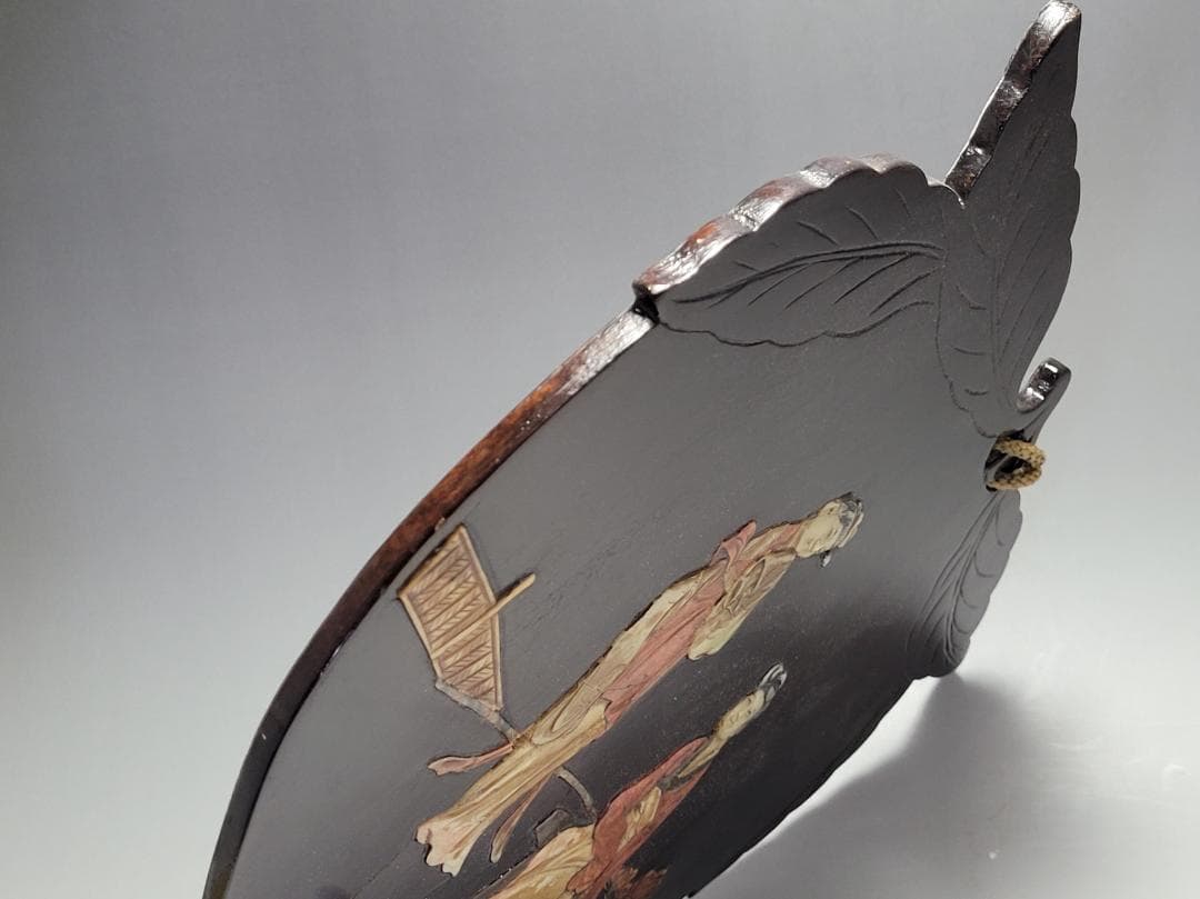 唐木製 寿山石 象嵌 女人図 木板 高さ約30.3cm