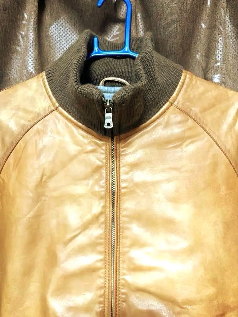 ユナイテッドアローズ・レザーライダース シングル襟もとニット・Ｌサイズ・ラム革