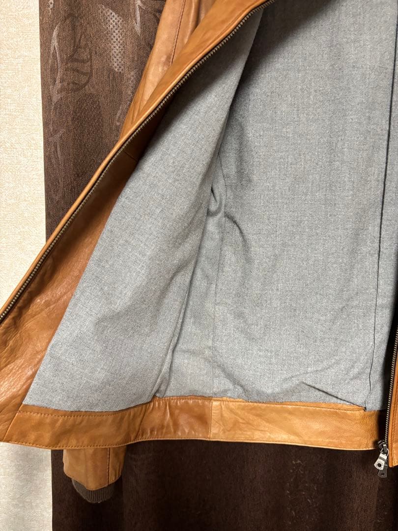 ユナイテッドアローズ・レザーライダース シングル襟もとニット・Ｌサイズ・ラム革