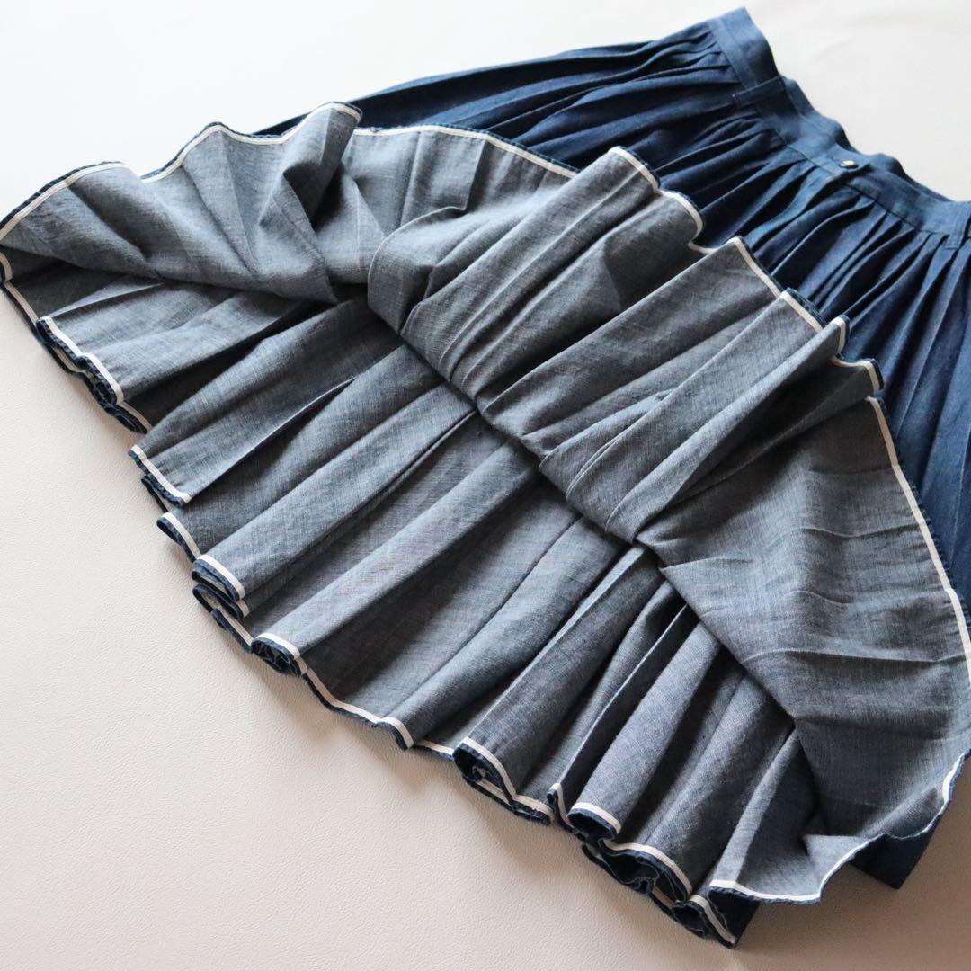 5046【極美品】45R モンプチデニムプリーツスカート デニム フレアスカート