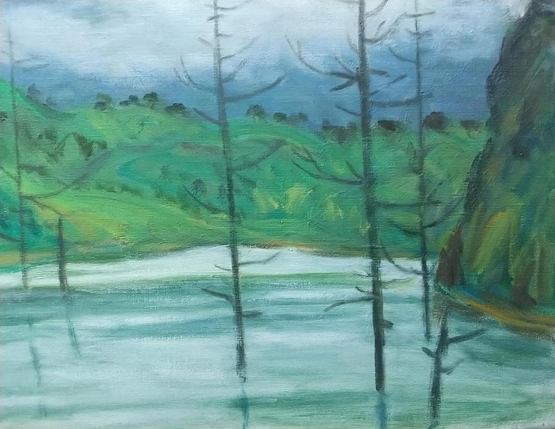 「雨上る湖」絵画 油絵　F8