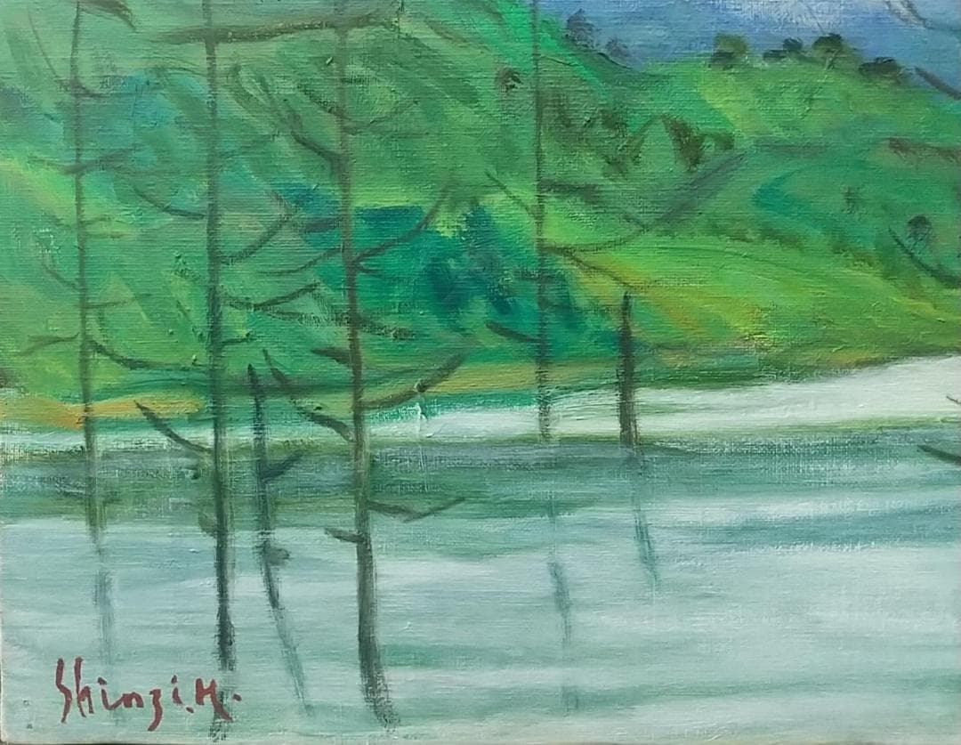 「雨上る湖」絵画 油絵　F8