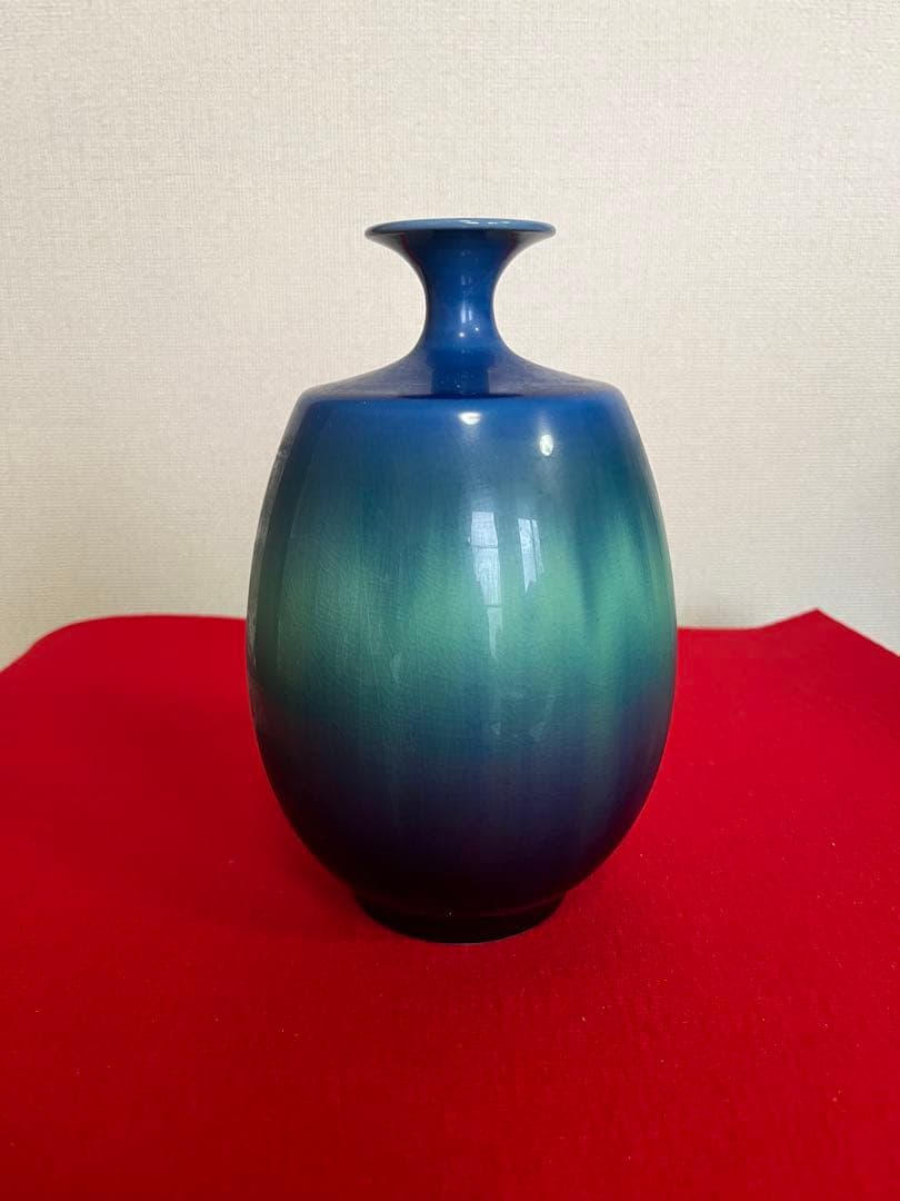人間国宝 三代 徳田八十吉 碧明釉 壺 約19.5cm 管理T252 共箱陶歴