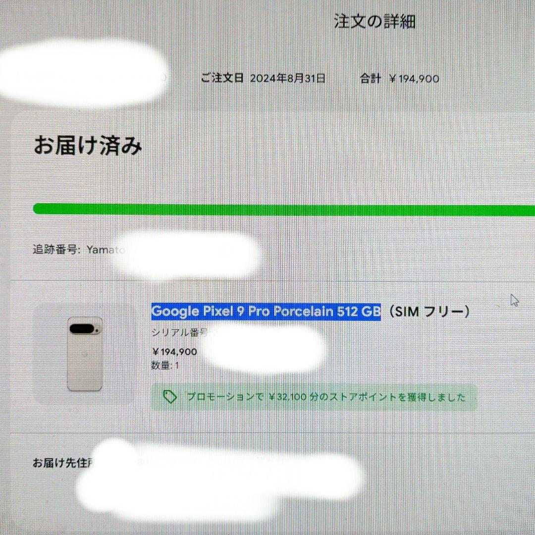 GooglePixel 9 Pro Porcelain 512GB SIMフリー