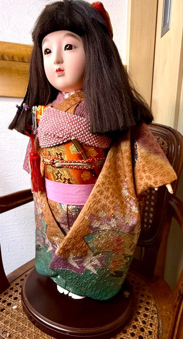 豪華 飾り市松 市松人形 50cm 特製 日本人形 着物 玉虫色