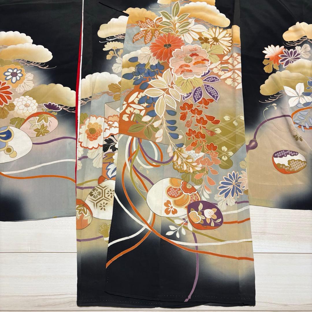 正絹 アンティーク着物 振袖 三つ紋