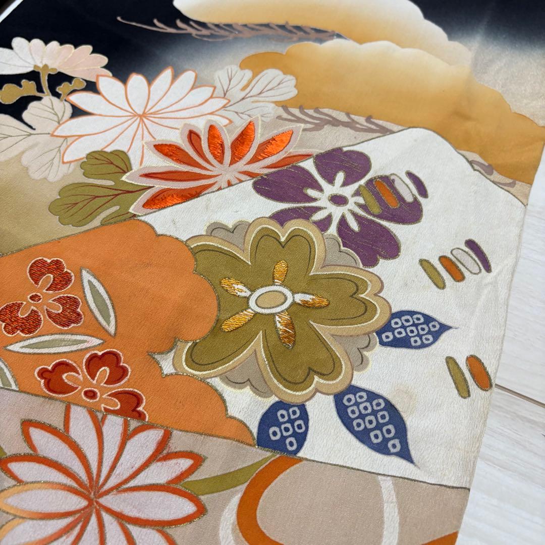 正絹 アンティーク着物 振袖 三つ紋