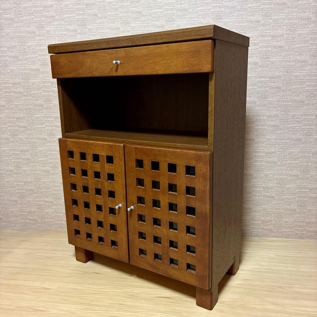 ASKA 格子扉 木製キャビネット 電話台