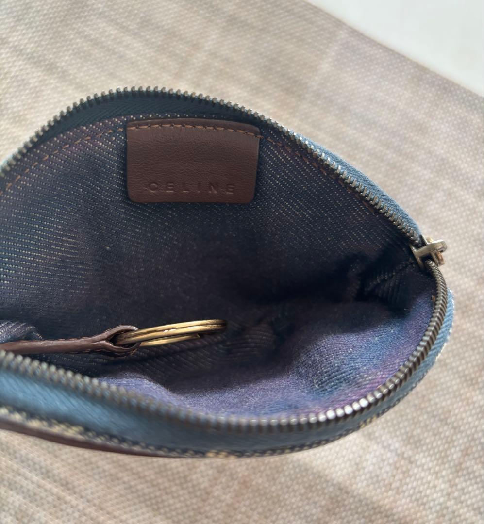 セリーヌCELINE デニム 本革ケース キーリング付き小銭入れ