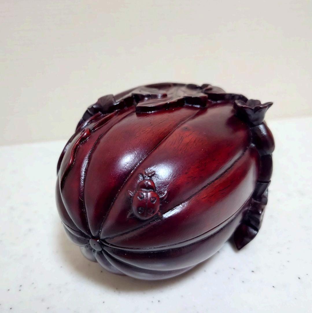 【未使用】 柘榴 瓜 唐木 合子 木彫工芸品 小物入れ 置物 香合