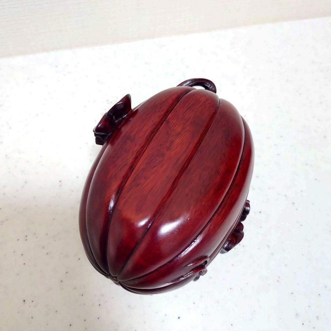 【未使用】 柘榴 瓜 唐木 合子 木彫工芸品 小物入れ 置物 香合