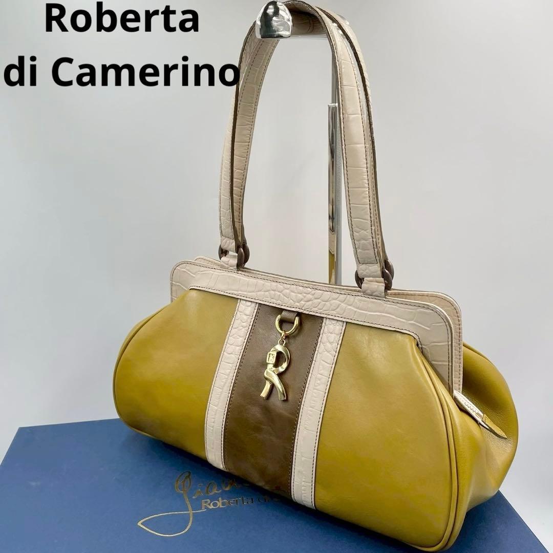 極美品　ロベルタディカメリーノ　ロベルタクラシック　レザーハンドバッグ　イエロー