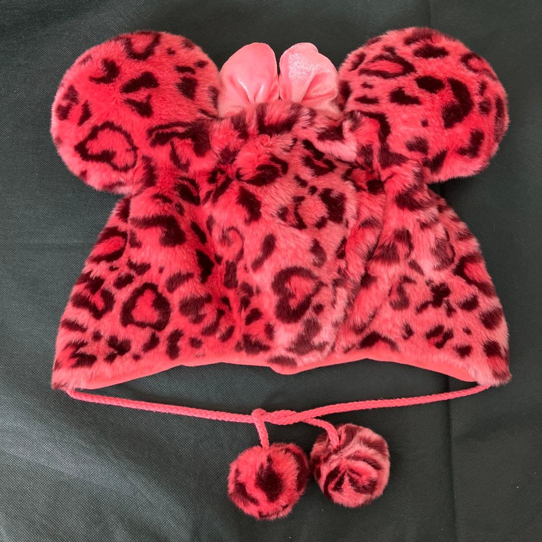 ディズニー　ミニー　ファンキャップ　ヒョウ柄　ハート型　ビジュー　ピンク　人気色