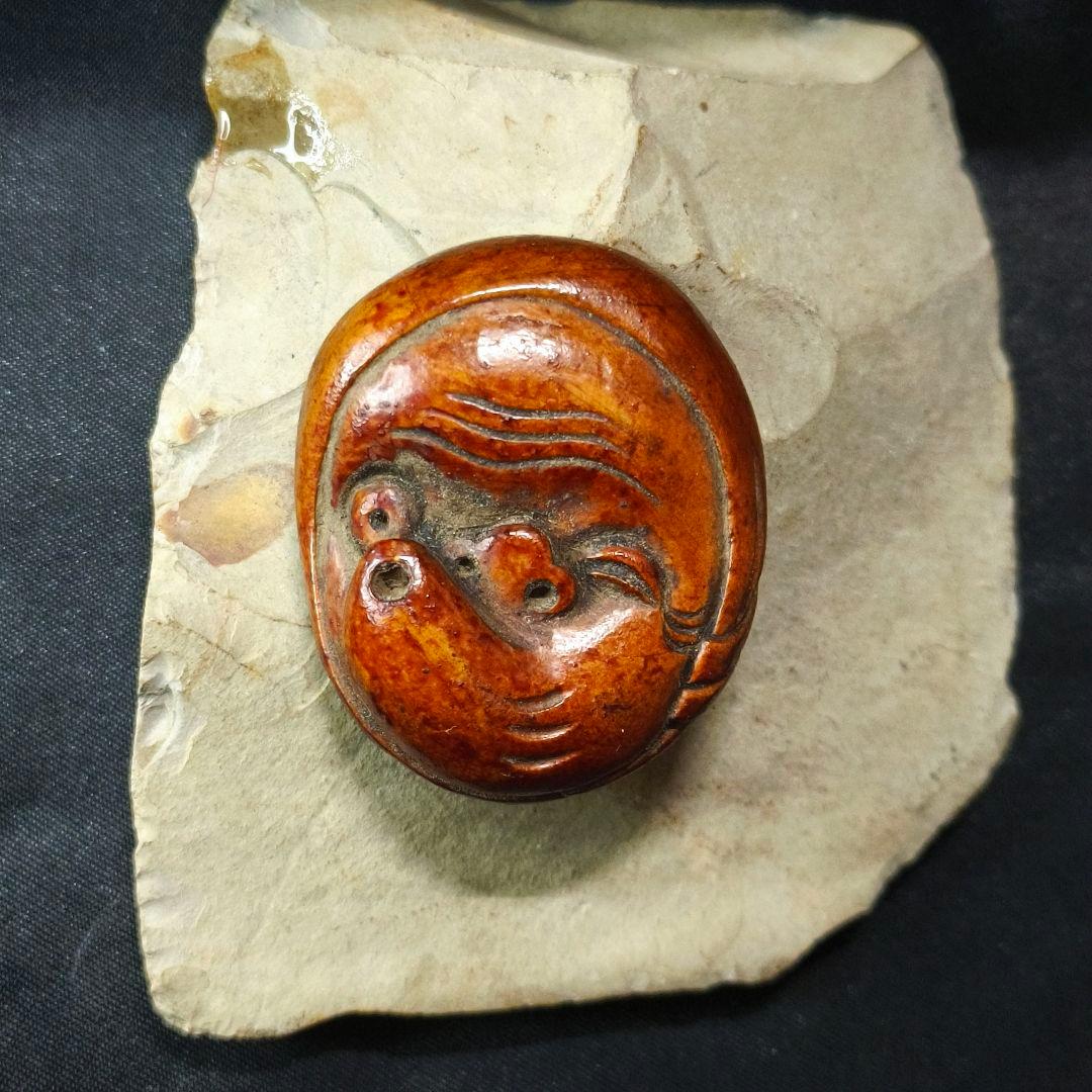 江戸根付 ひょっとこ 木彫り 骨董 時代物 アンティーク 旧家蔵出し 蒐集家放出