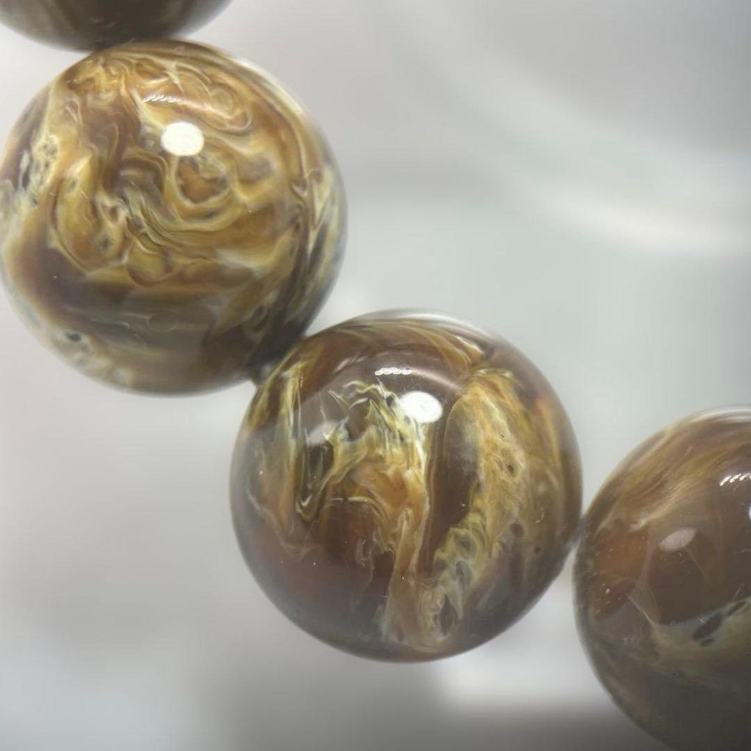 花琥珀のブレスレット ブルーアンバー 大粒