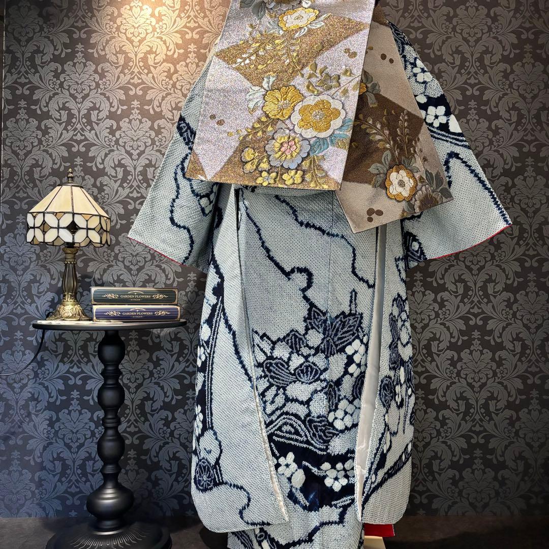 人間国宝　最高級　作家物　藍染　証紙　本疋田　総絞り　振袖　フルセット 振り袖