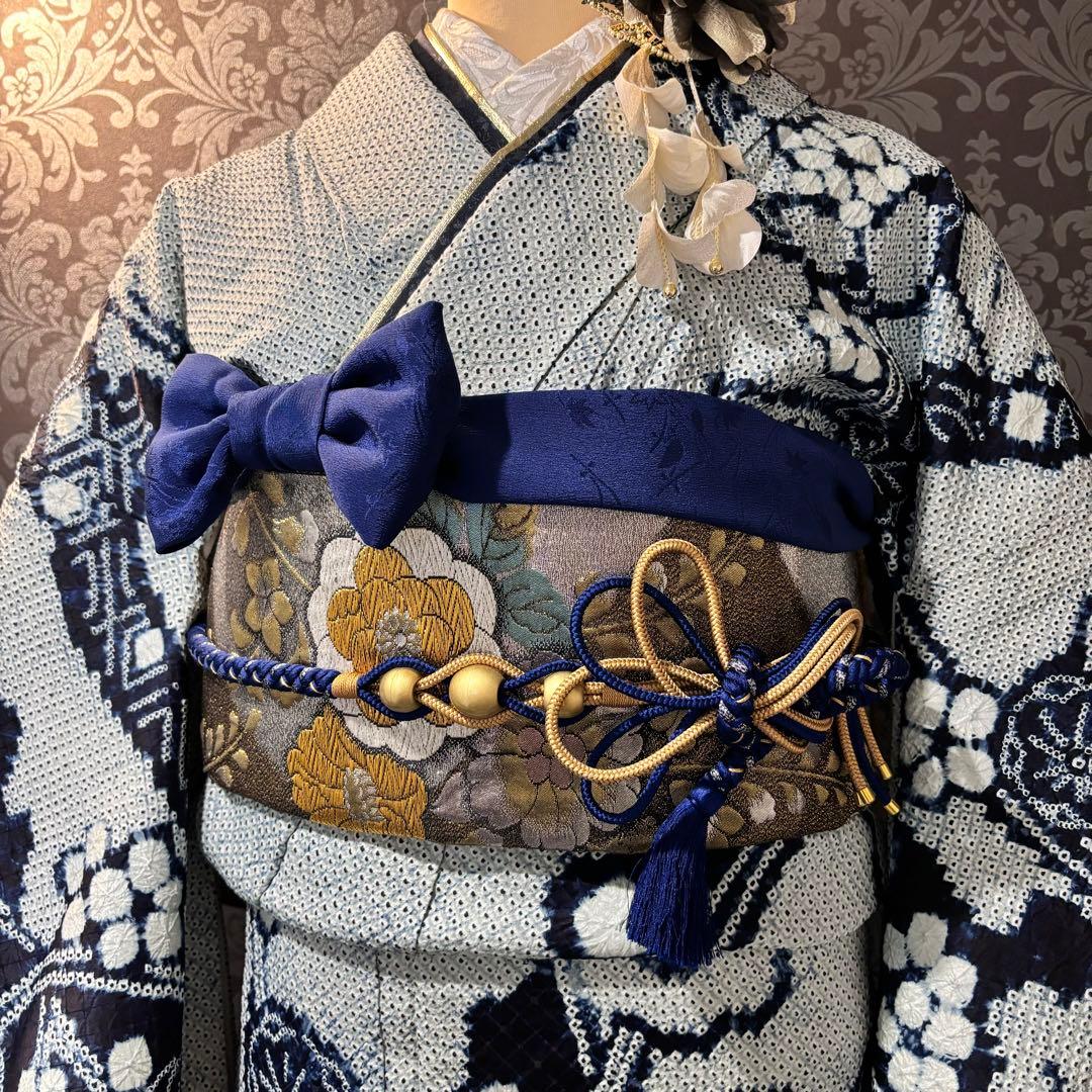 人間国宝　最高級　作家物　藍染　証紙　本疋田　総絞り　振袖　フルセット 振り袖