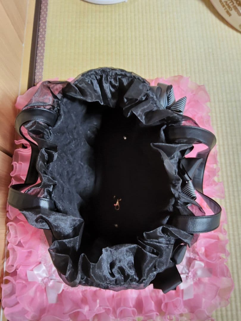 エフタカコ リボン付き黒キャリーバッグ 大