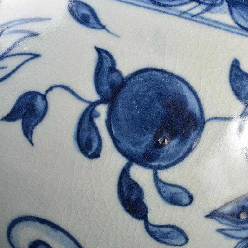 中国　青花　花卉魚波文瓶　壷　N　R5755