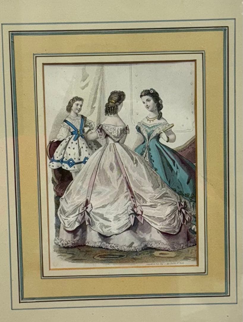 アンティーク　額装ファッション画