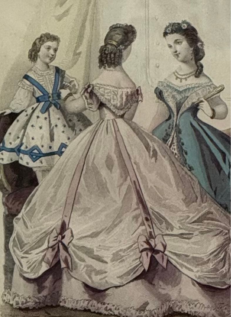 アンティーク　額装ファッション画