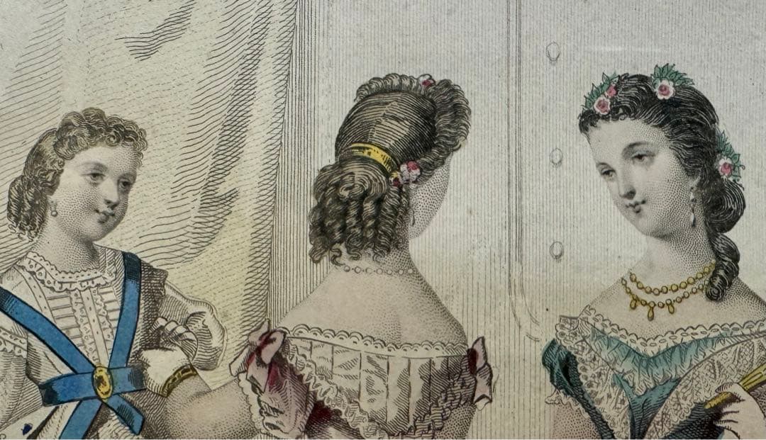 アンティーク　額装ファッション画