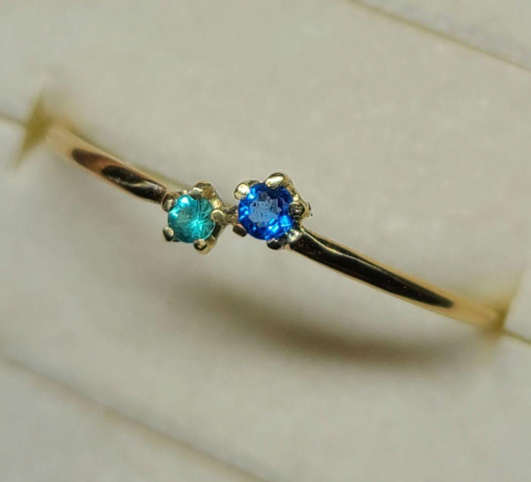 ネオン青バチバチのリングです★バターリャパライバトルマリン&アウイナイト18金★