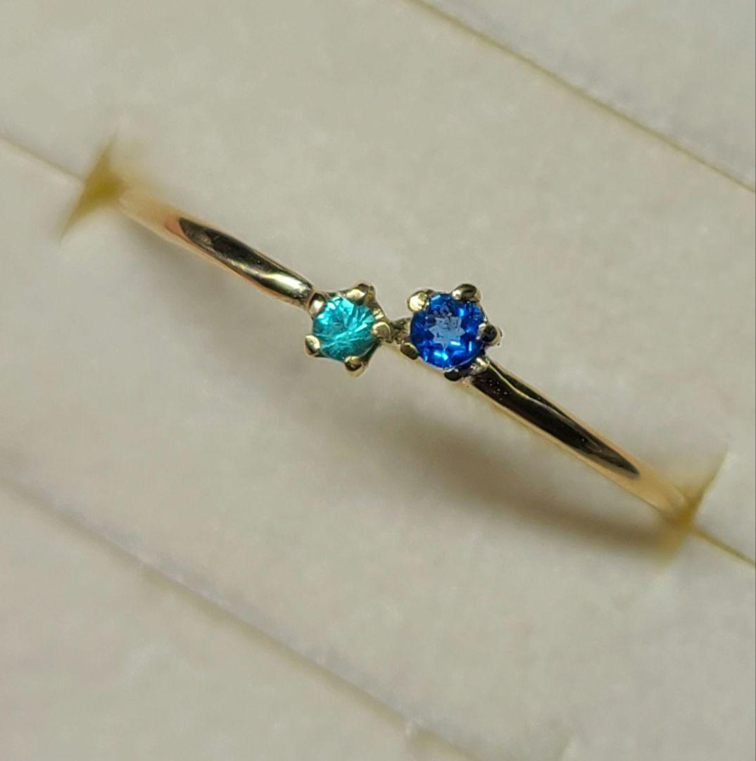 ネオン青バチバチのリングです★バターリャパライバトルマリン&アウイナイト18金★