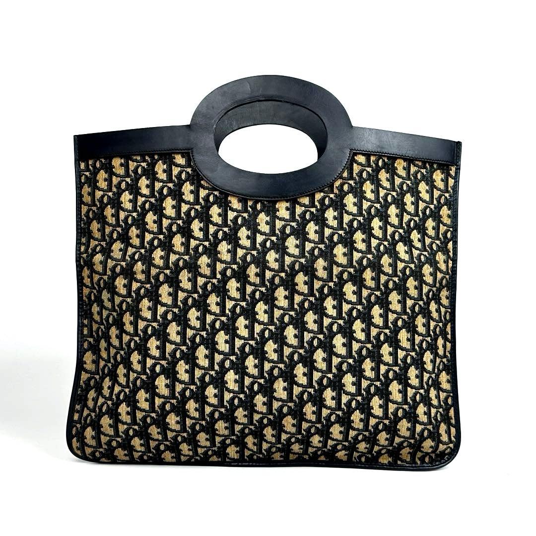 【美品】ディオール　ハンドバッグ　2way　トロッター　総柄　キャンバス　レザー