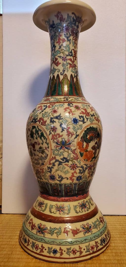 中国古玩　大清雍正年製　色絵粉彩唐草龍鳳凰文様　大花瓶