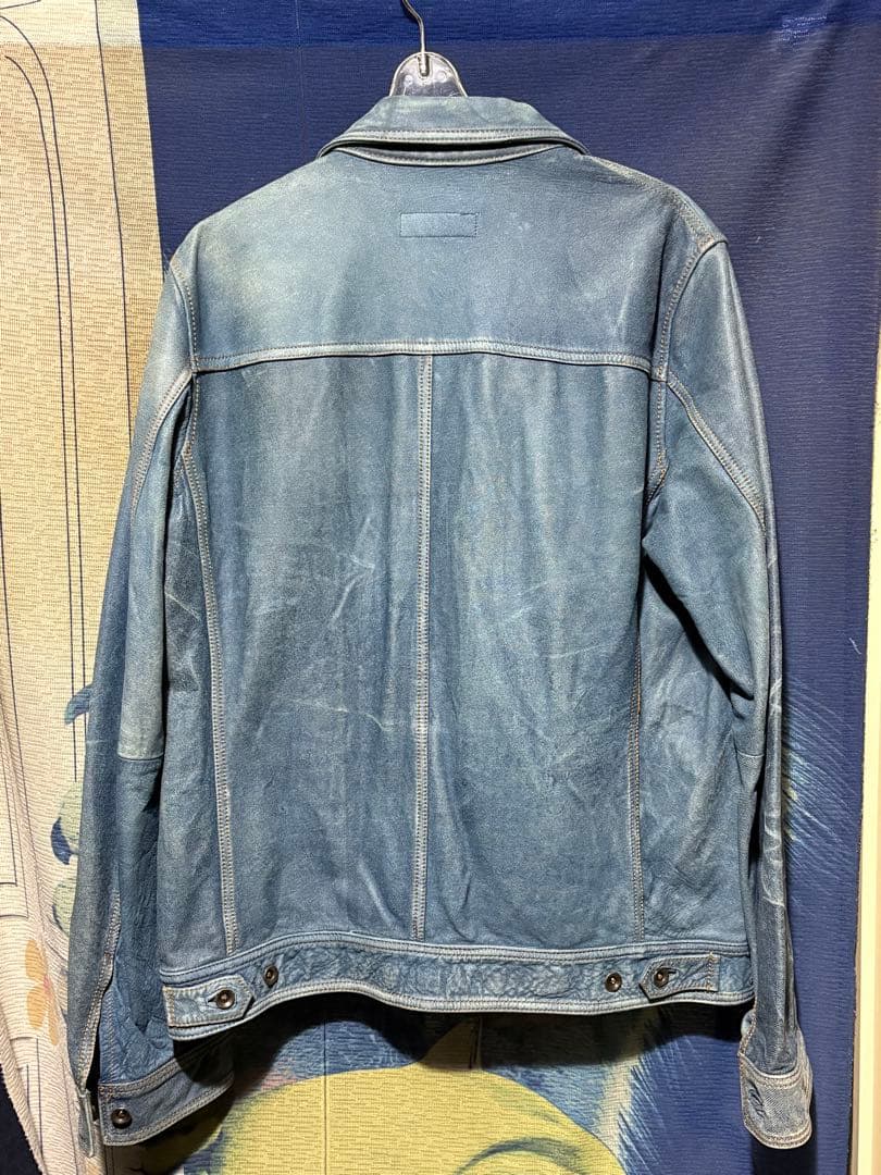 Gジャン　馬革　ホースハイド　ブルー　青レザージャケット　ライダース