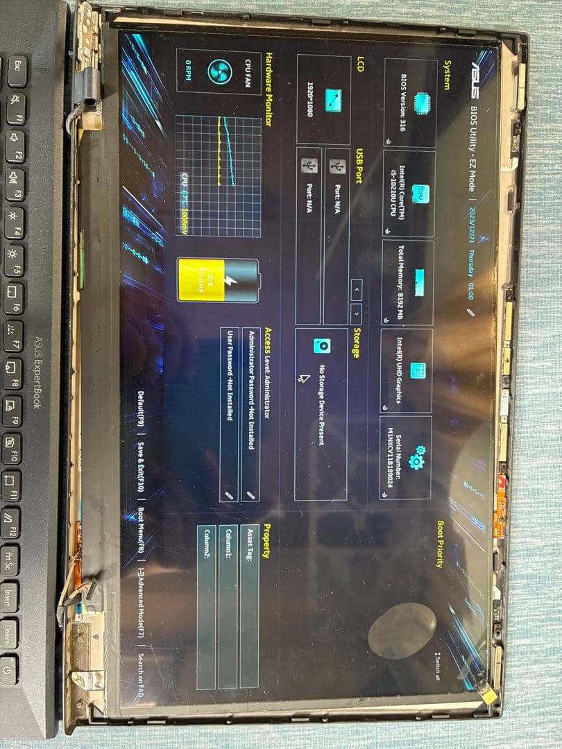 asus expertbook B9450 ジャンク　液晶割れ　ヒンジ破損