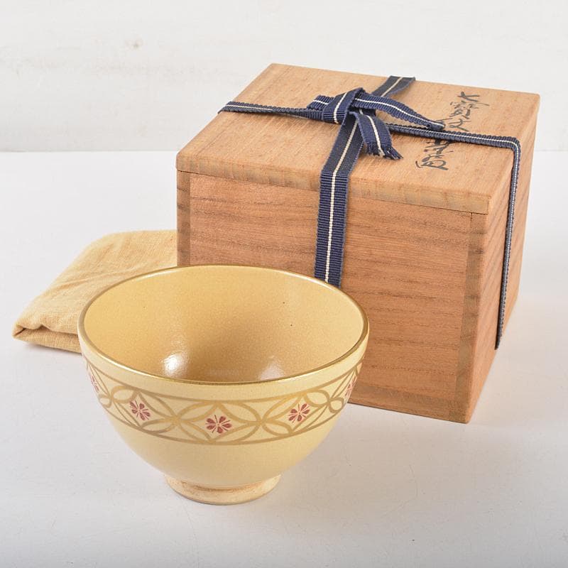 茶道具　京焼　平安　香泉造　色絵金彩　七宝文　茶碗　猗々斎極め箱　V　R7215