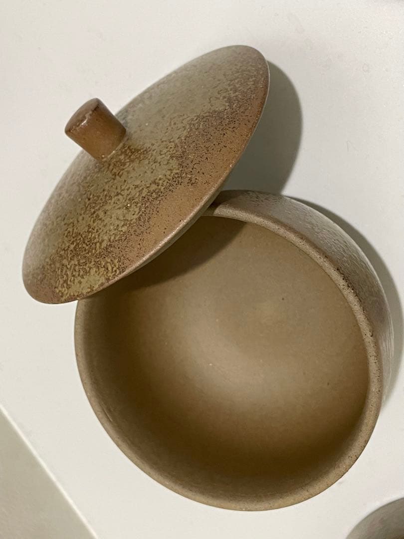 備前焼　火襷　大ぶり蓋付茶器　五客