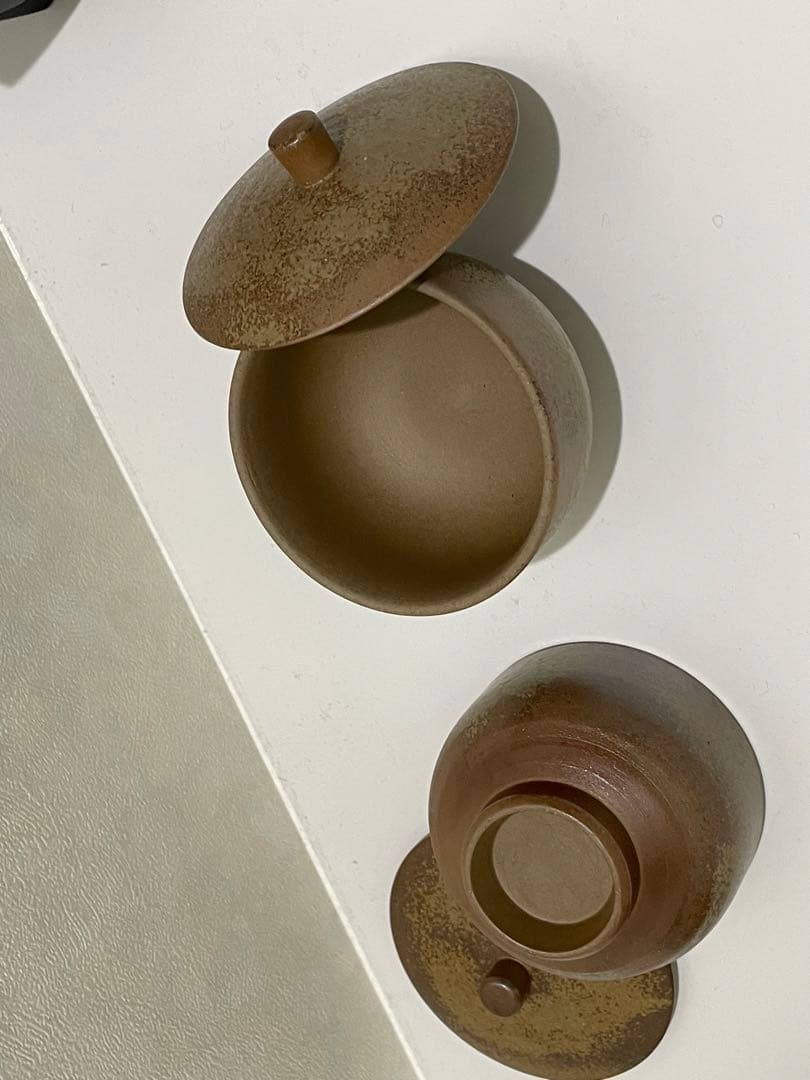 備前焼　火襷　大ぶり蓋付茶器　五客