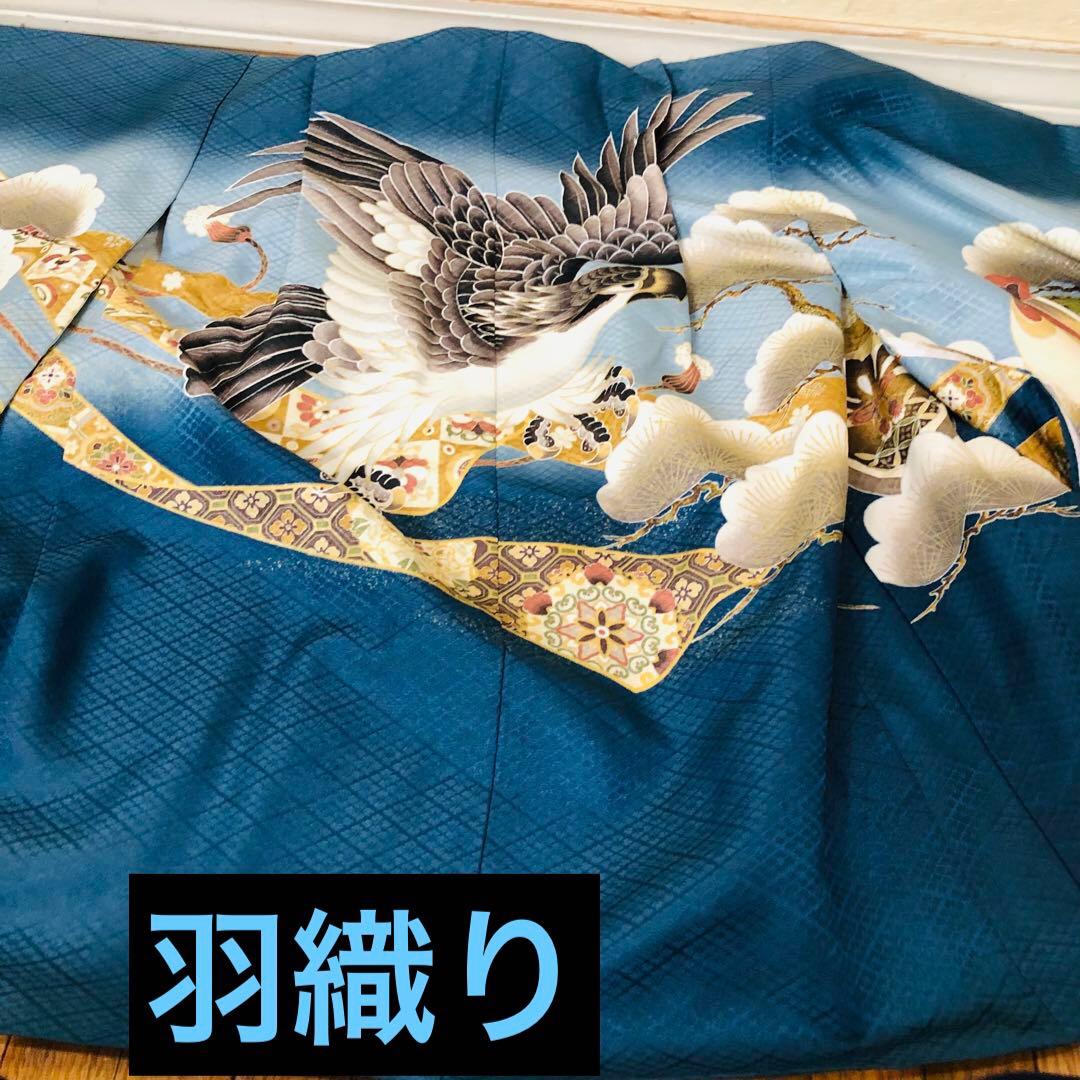 七五三五歳フルセット‼️Blue暈し⭐︎鷹凛々しい⭐︎金蘭袴煌びやか極めてる⭐︎逸品