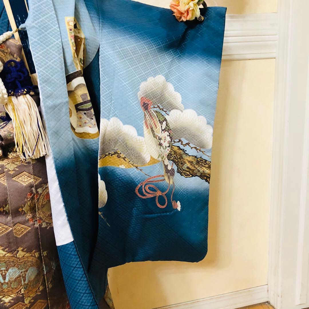 七五三五歳フルセット‼️Blue暈し⭐︎鷹凛々しい⭐︎金蘭袴煌びやか極めてる⭐︎逸品