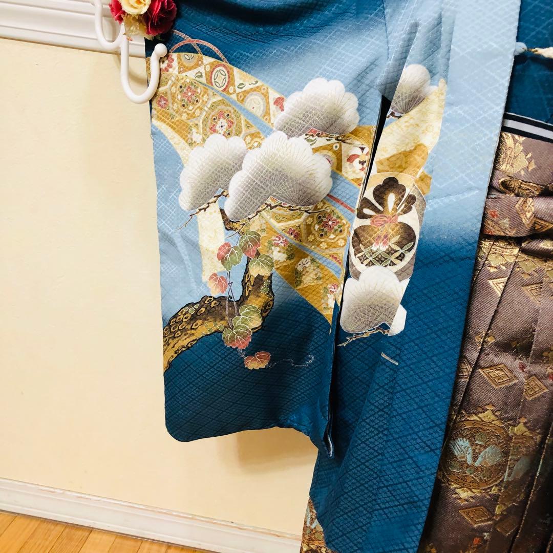 七五三五歳フルセット‼️Blue暈し⭐︎鷹凛々しい⭐︎金蘭袴煌びやか極めてる⭐︎逸品