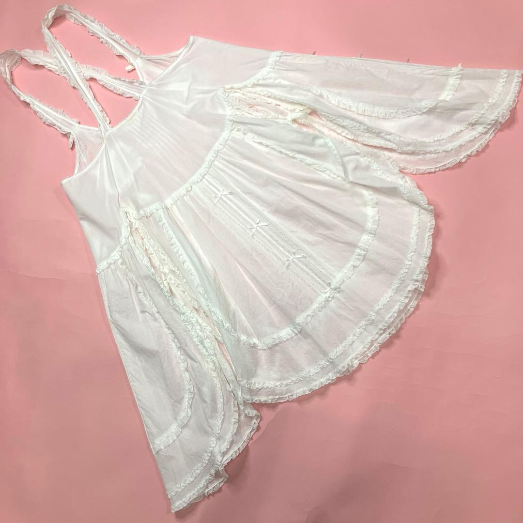 【美品】ピンクハウス 白 ピコフリル ピンタック 三股タブリエ/2022年