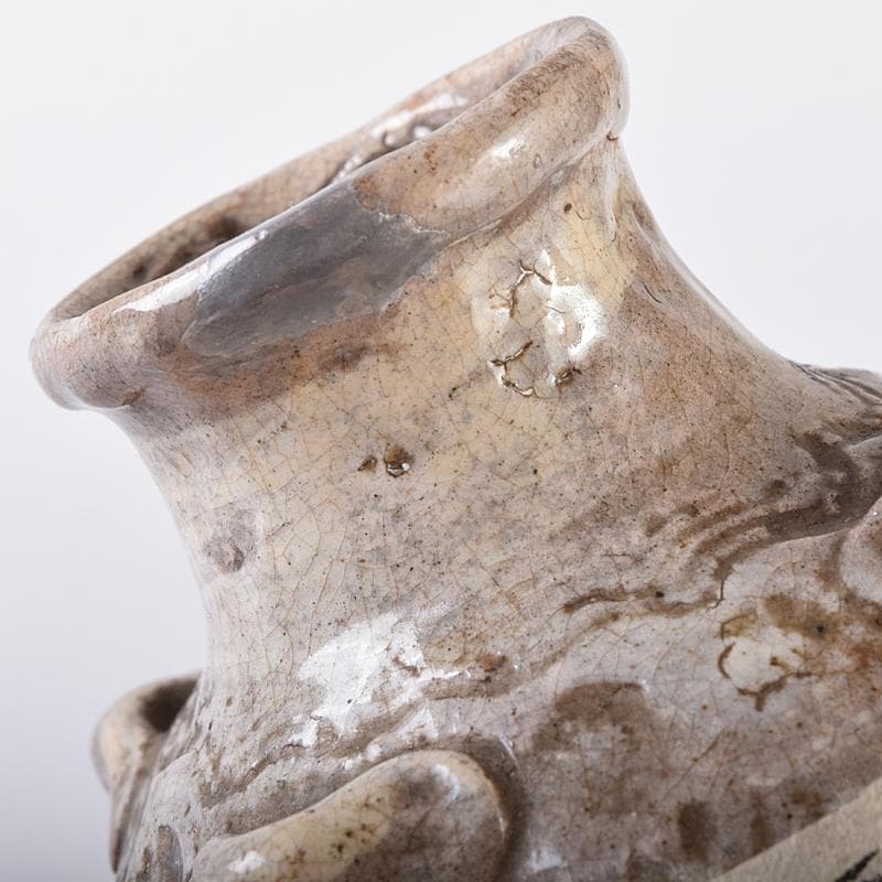 尾張笹島焼　暦手三島四耳壷　徳利　時代箱付　V　R8178