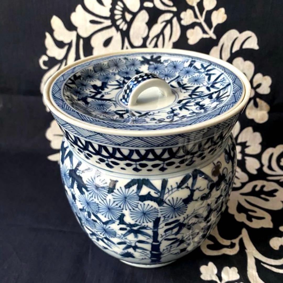 京焼　平安　西村徳泉　紫翠窯　茶道具・水指し　染付　松竹梅吉祥紋様　祥瑞