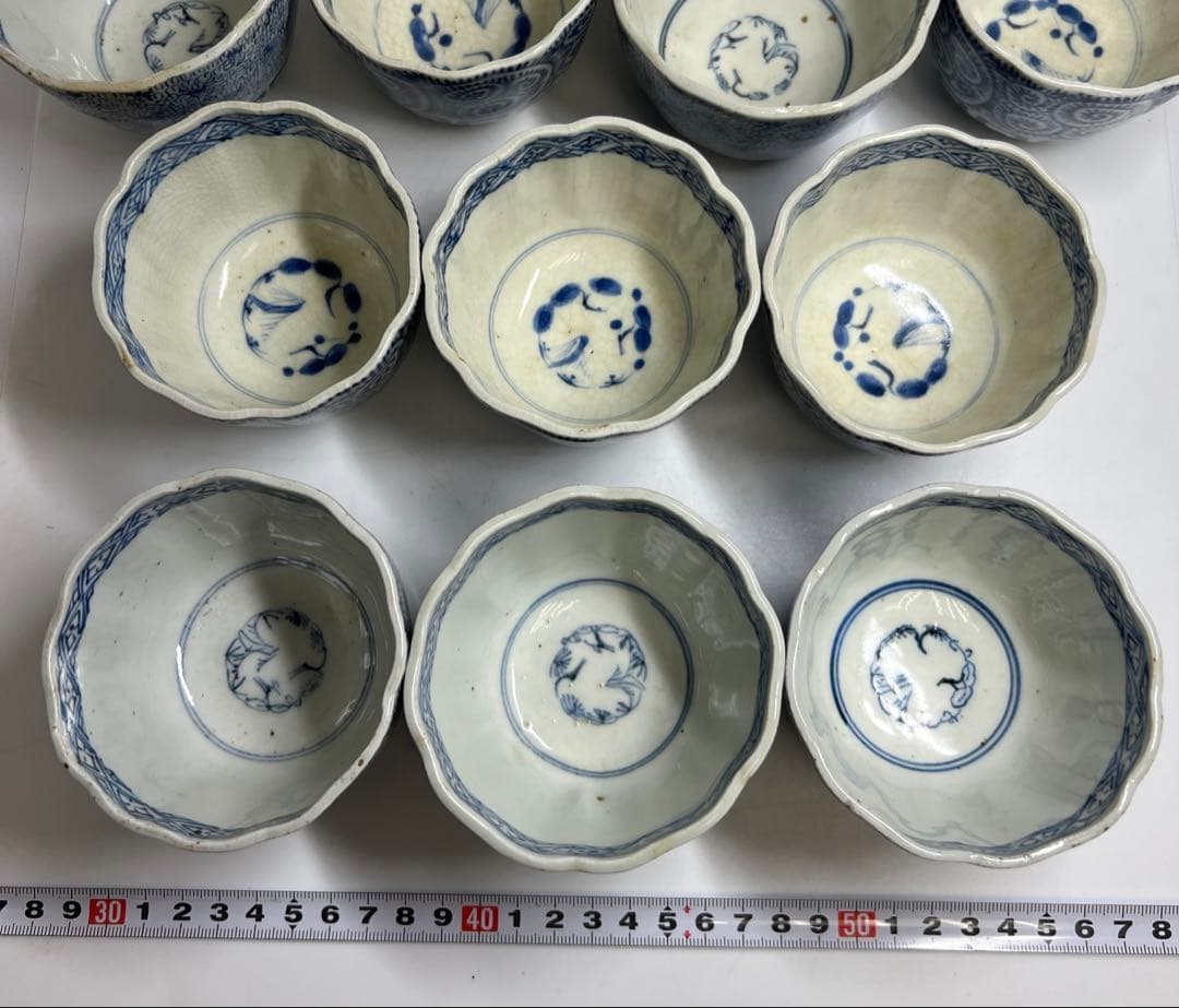 江戸後期　古伊万里　蛸唐草猪口等12客　東Y7-1208③トヒオサ