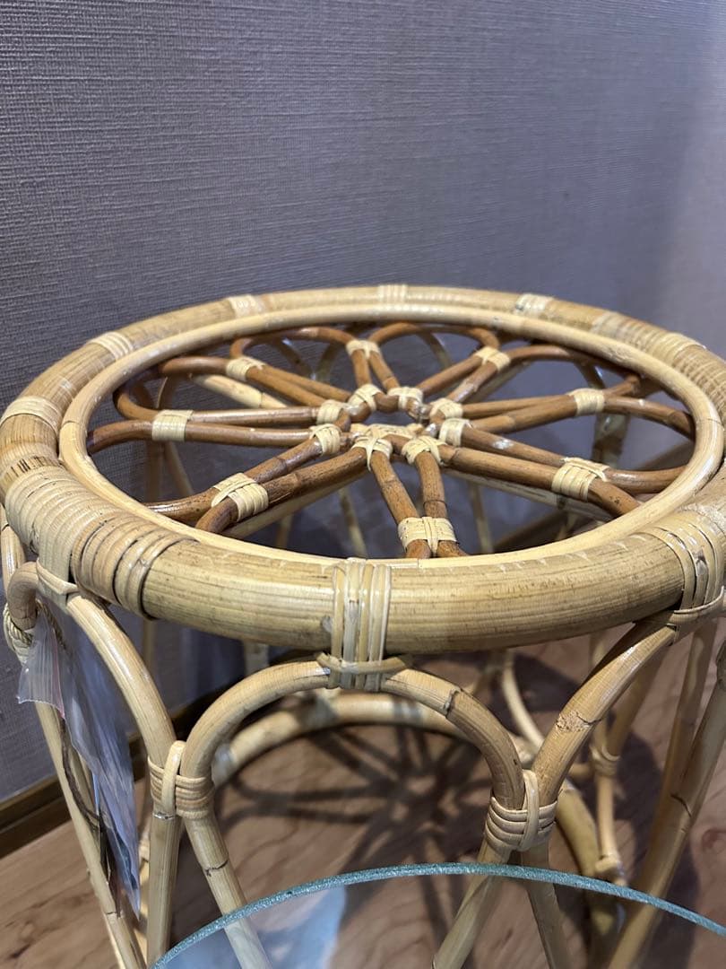 ラタン　ガラステーブル