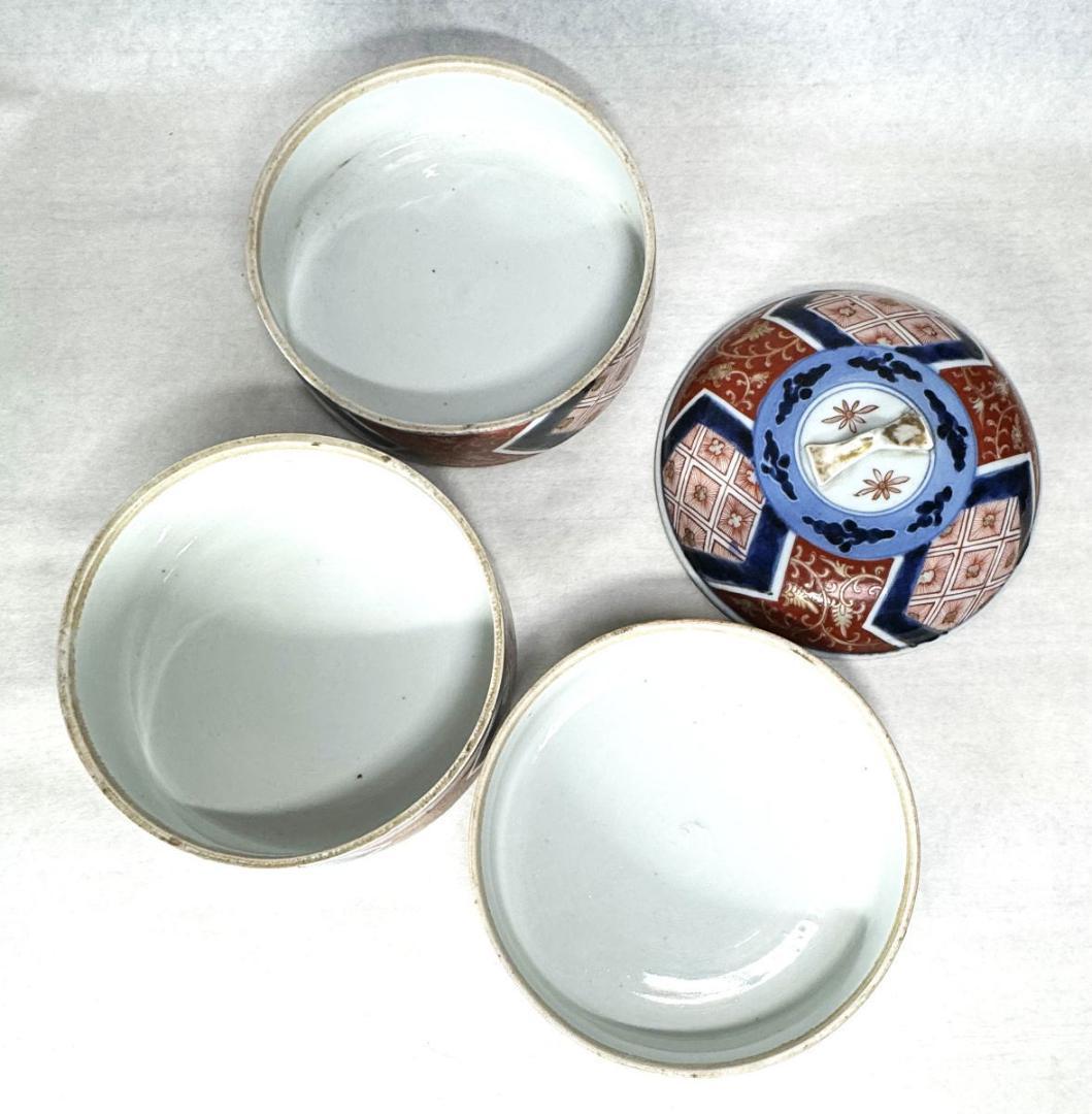 江戸後期 古伊万里 染錦 三段重 箱付 ウブ品 伝世品 入手困難 WWTT232