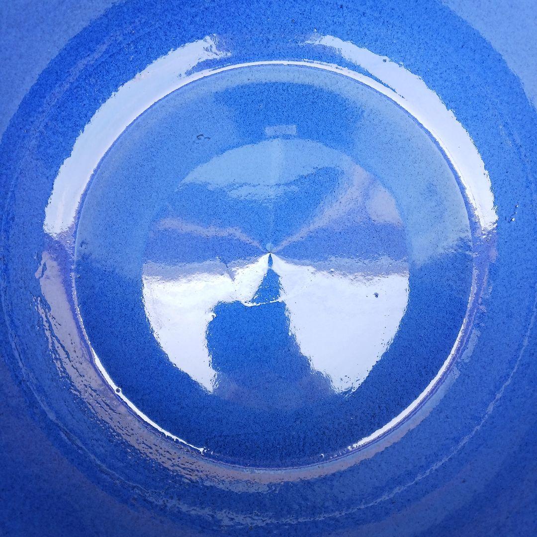 新品　∅49　特大　陶器　睡蓮鉢　手造り　メダカ鉢　難有　ラピスブルー　青LDB