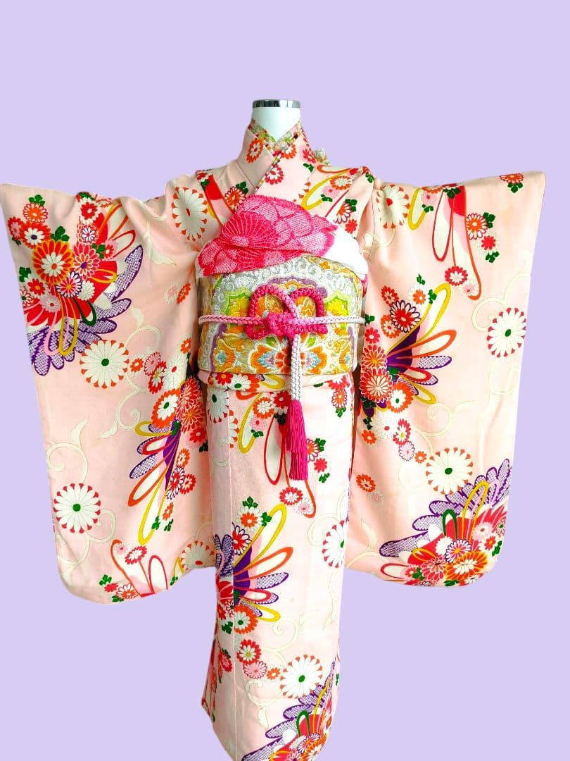 専用です☆アンティーク薄ピンクの着物と帯小物セット☆七五三　ハーフ成人式